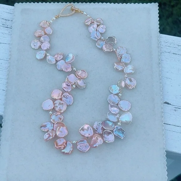 RL006 Handmade Freshwater Flower Petal Baroque Pearl Necklace - Picture 1 of 9